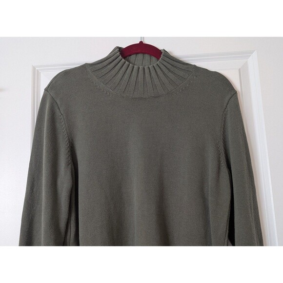 Olive Green Ribbed Mock Turtle Neck Cotton Sweater Women's Size XL Denim & Co - Picture 3 of 9